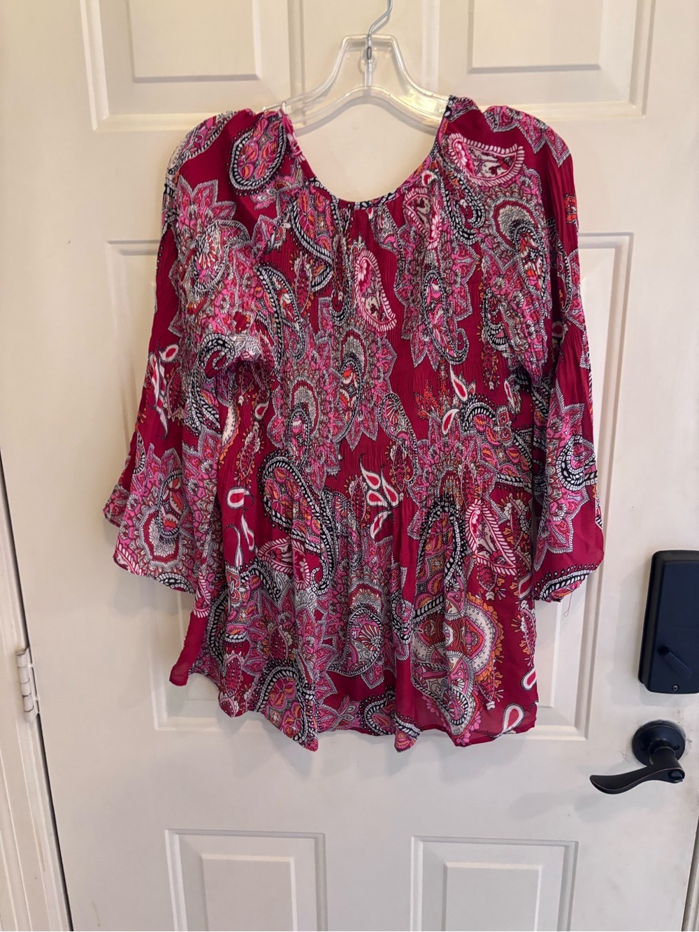 Boho Chic Pink and Red Paisley Peasant Blouse - Picture 3 of 6